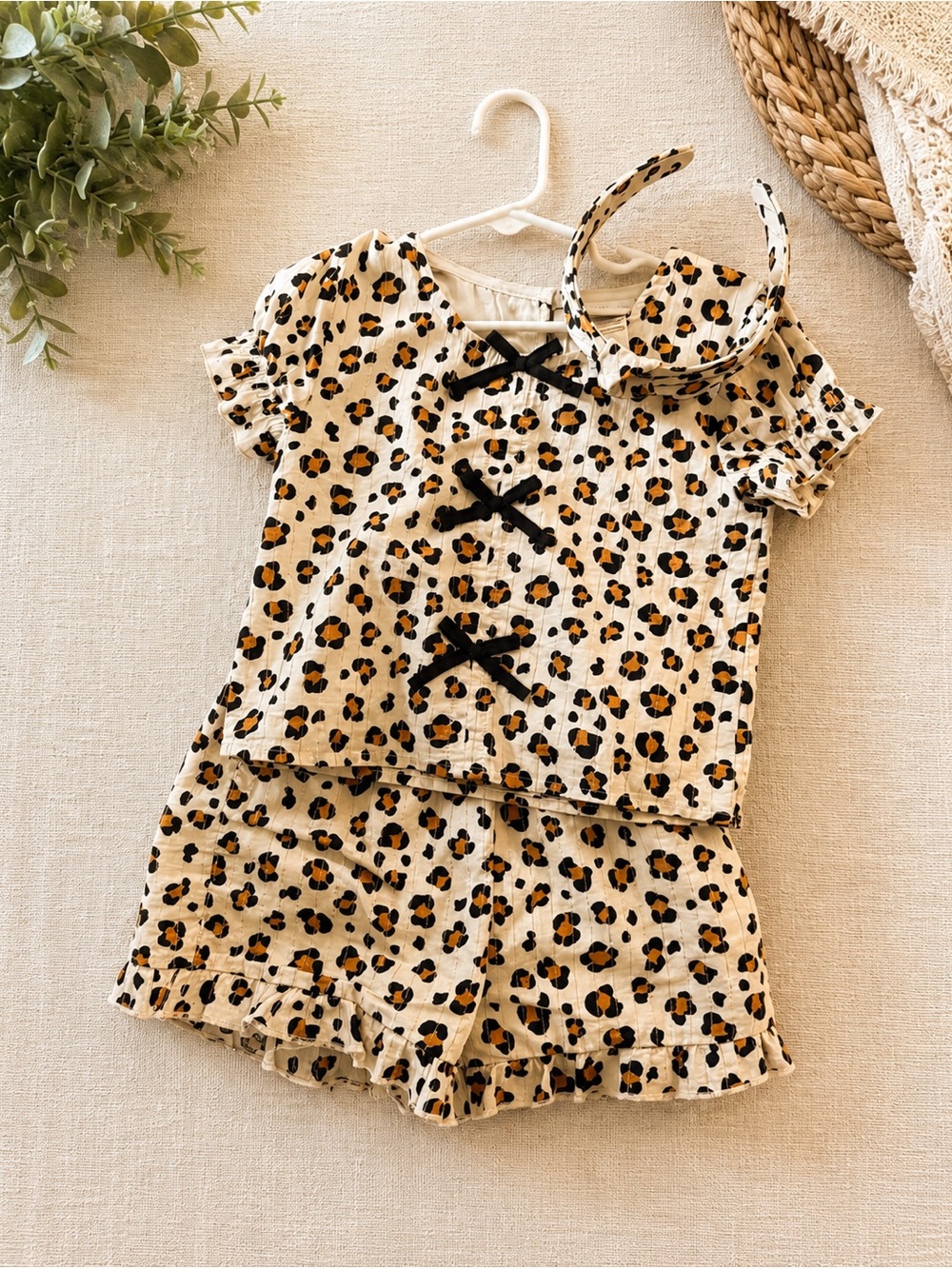 Rachel Zoe Girls Leopard Print Cream and Black Matching Set with Headband